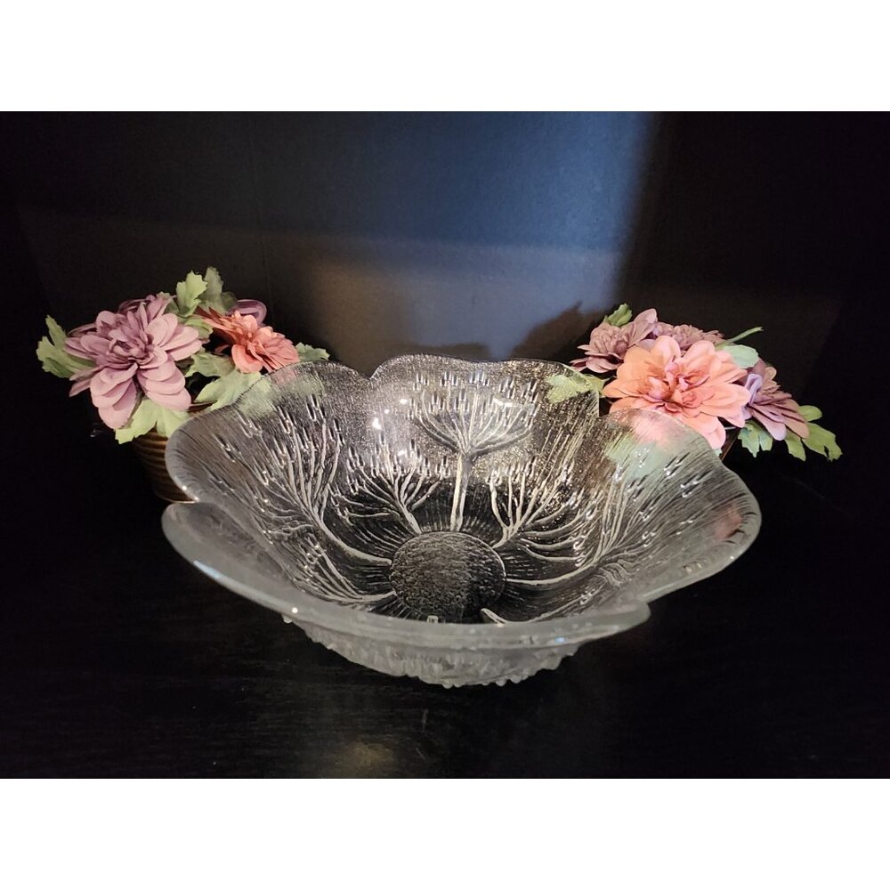 Vintage Dansk Floriform Glass Cow Parsley Salad Serving Bowl, Mantasala Finland